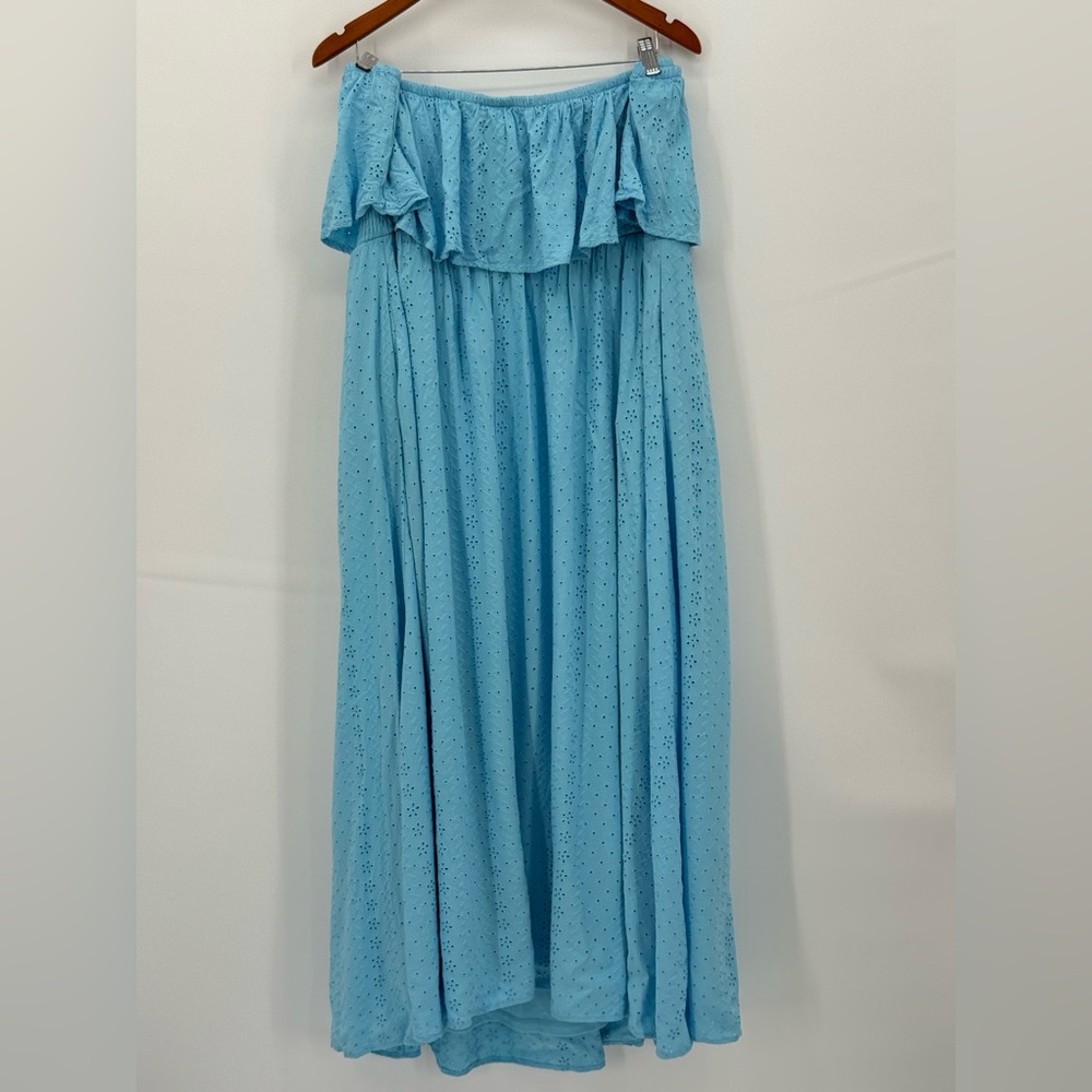 Torrid Maxi Eyelet Strapless Smocked Bodice Dress Light Blue Size 3X - Picture 11 of 11